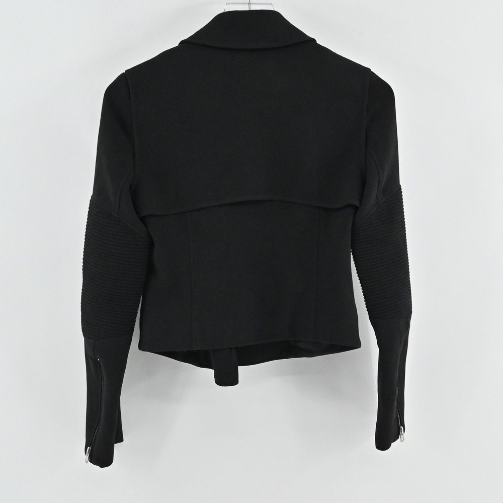 Aritzia Womens Black Moto Jacket Size 2 Wilfred Ribbed Sleeve Zip Up Rocker Punk - Picture 2 of 13
